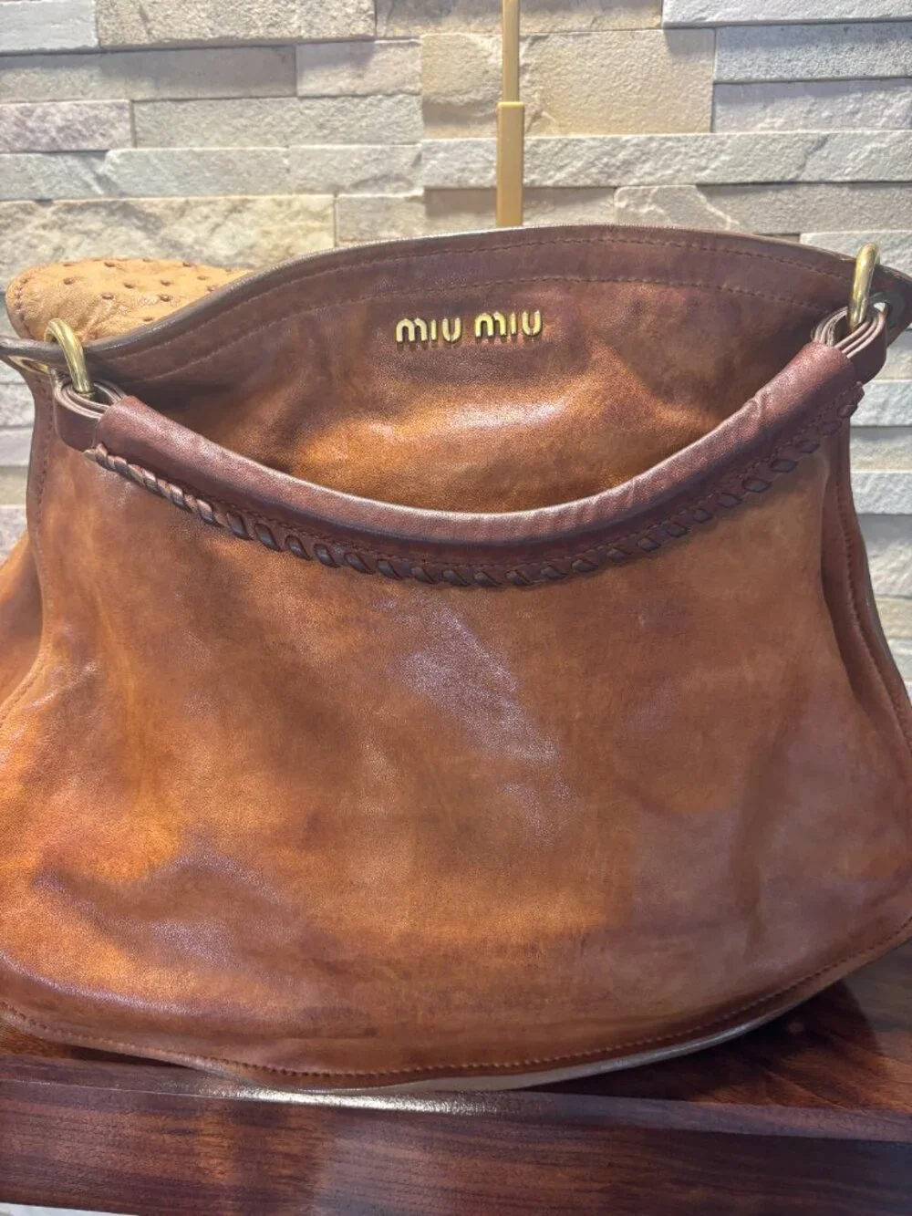 Miu Miu Vintage Ostrich Leather Aviator Hobo Bag Authentic